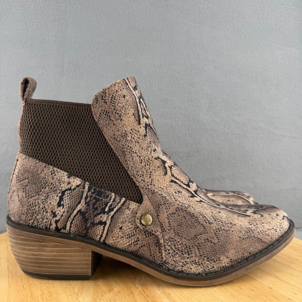MIA Jaylee Snake Print Faux Suede Pull-On Ankle Boots Brown/Tan Size 8.5M‎ US - Picture 3 of 7